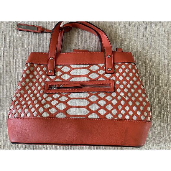 JOE's Jeans, Addison Laser-Cut Crossbody Canvas Faux Leather Satchel Coral bag - Picture 3 of 10